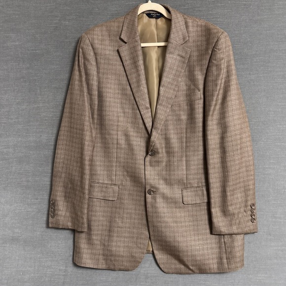 Joseph Feiss Gold Sport Coat 42L Brown Plaid Silk Wool Blazer Jacket Classic 41L - Picture 2 of 12